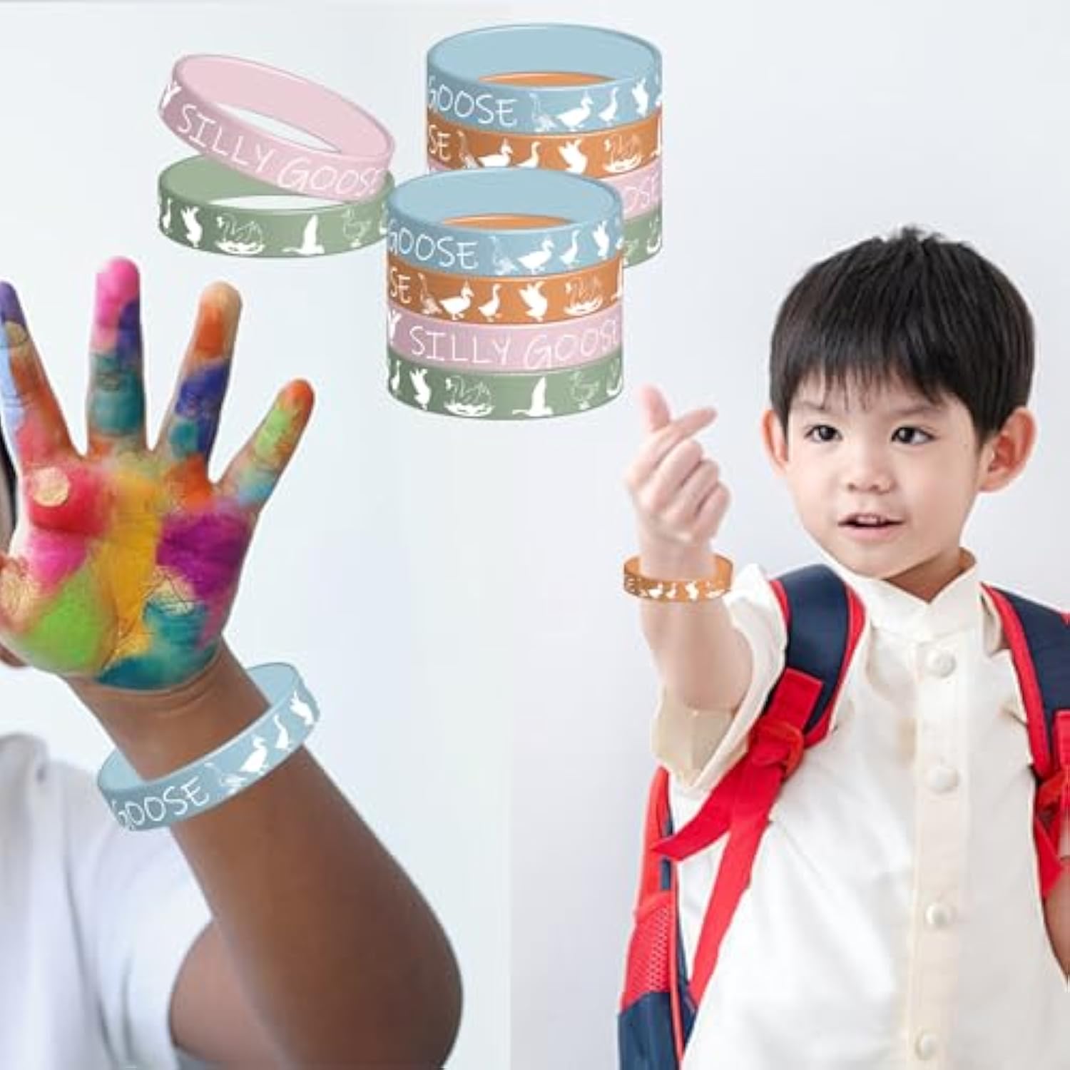 24 Pcs Silly Goose Theme Rubber Wristbands White Goose Decorations Birthday Party Favors Supplies Silicone Wristband