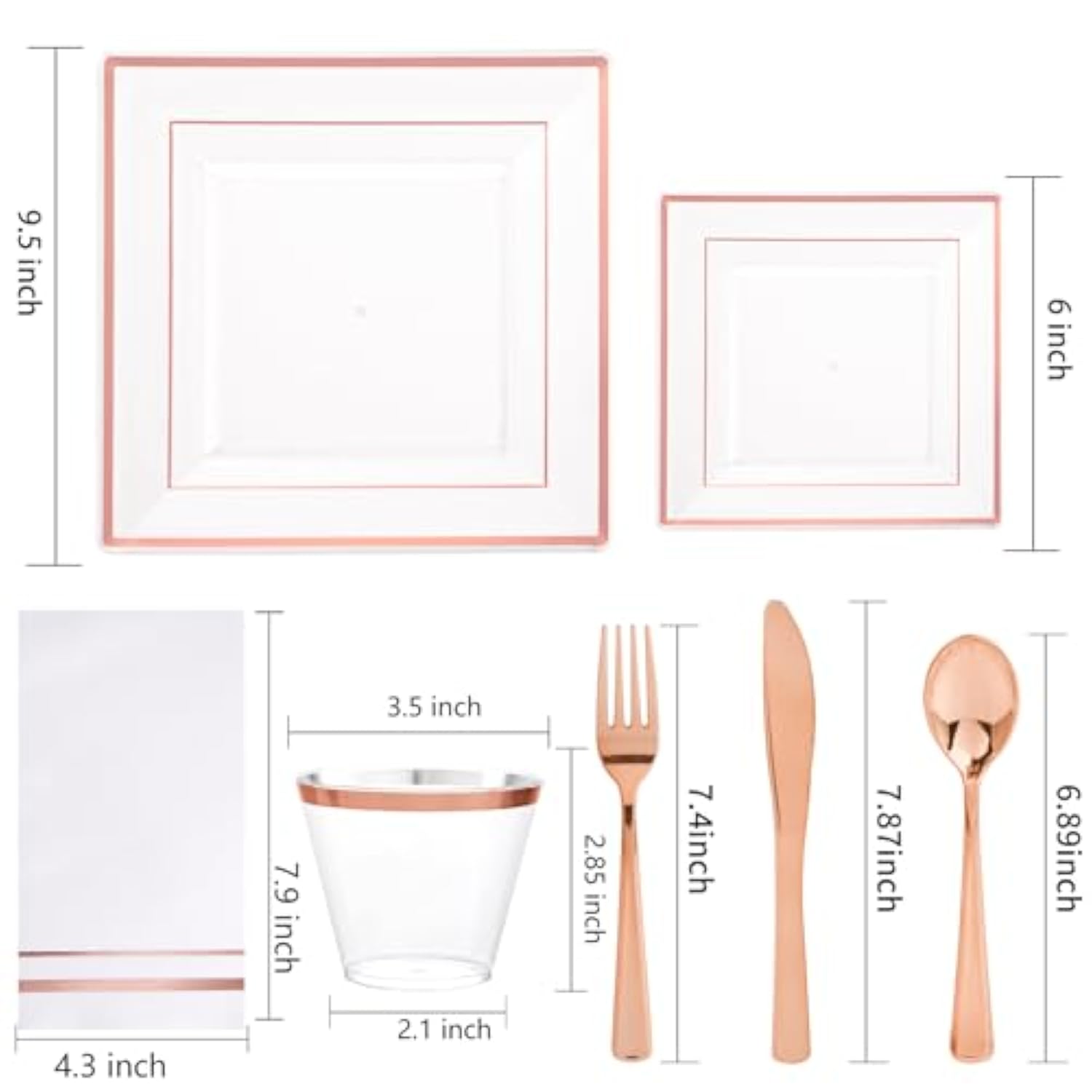 350Pcs Rose Gold Plastic Plates - Clear Rose Gold Disposable Dinnerware Sets For 50Guests Include 100 Plates 50 Cups 50Plastic Cutlery 50Napkins Perfect For Party&Wedding&Mother'S Day