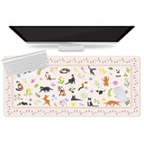 Cute Cats Desk Mat For Keyboard And Mouse,Boho Floral Xxl Large Mouse Pad,35.4X15.7In Non-Slip Rubber Base Keyboard Pad Waterproof Desktop Mat For Laptop Computer Work Game Home Office-Beige