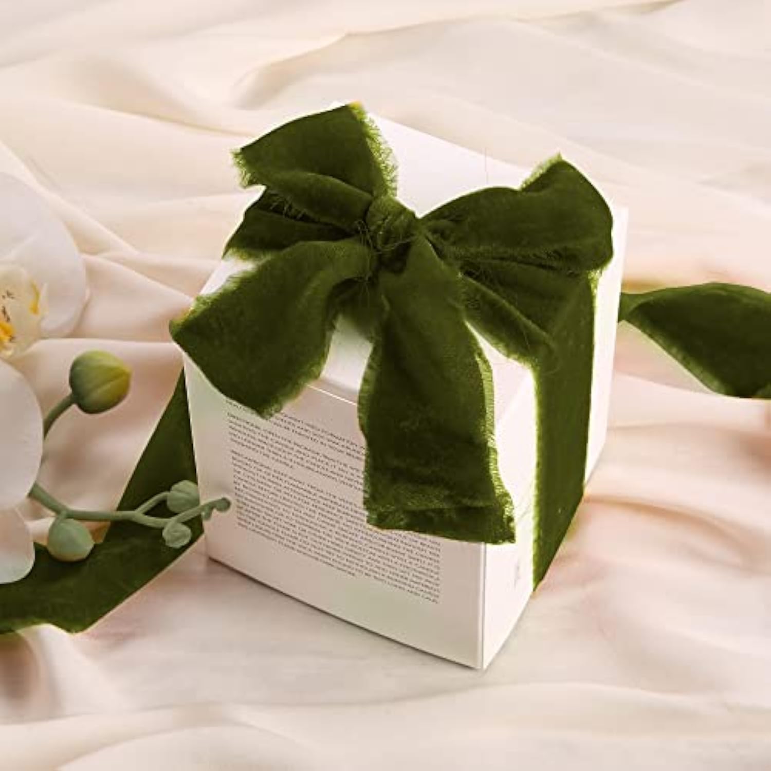 Velvet Ribbon For Gift Wrapping - Olive Green Handmade Fringe Ribbons