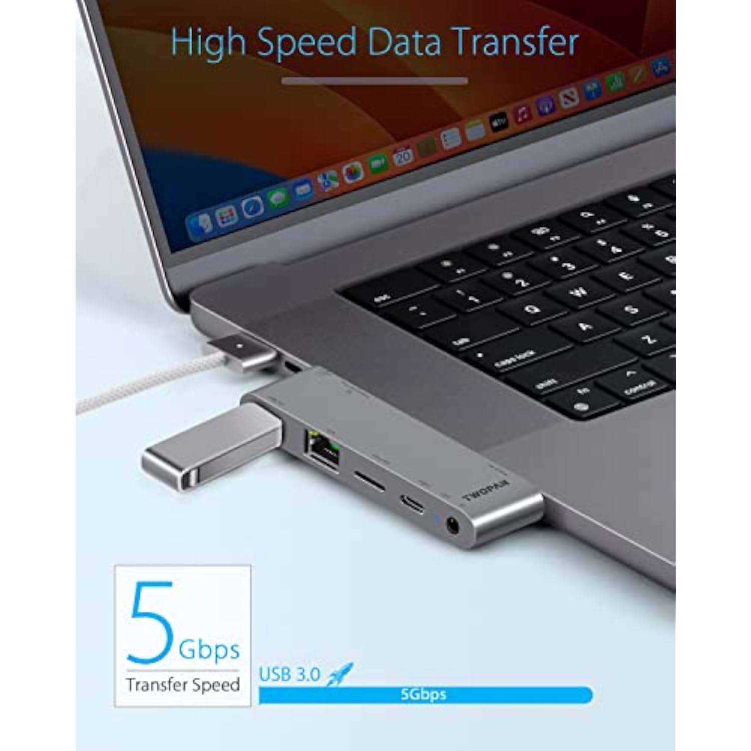 Usb C Hub For Macbook Pro M2 Pro/Max 14/16 Inch, 5-In-1 Usb C To Ethernet Mult