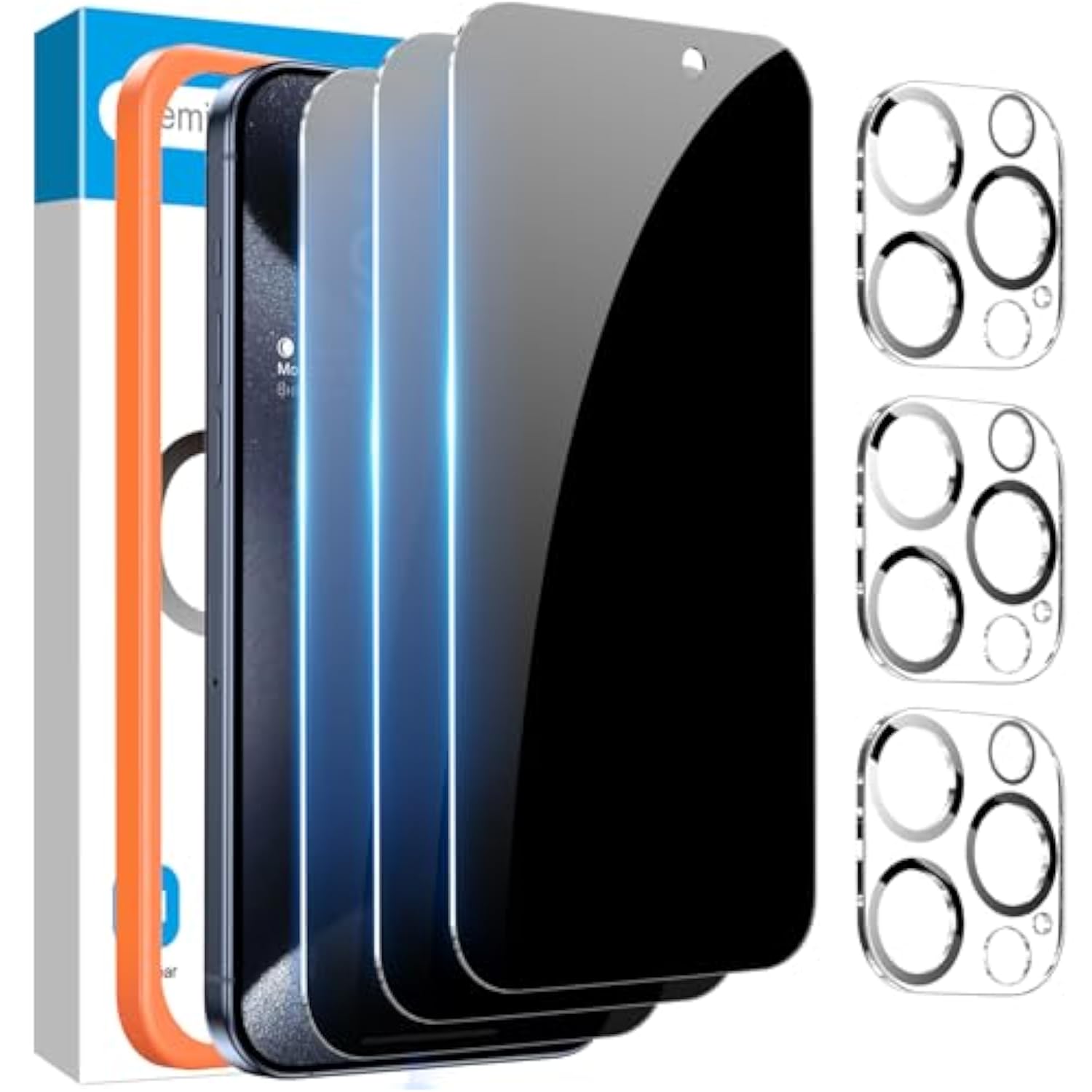 3+3 Pack iPhone 15 Pro Max Privacy Screen & Camera Lens Protector Black