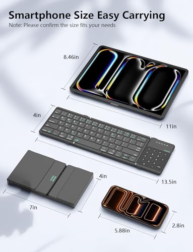 Foldable Bluetooth Keyboard With Touchpad & Number Pad, Portable Bluetooth Keyboard With Full Size Keys, Pocket-Sized Wireless Travel Keyboards For Ipad, Smartphone, Tablet And Laptop Black