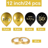 24Pcs Black Gold 50th Birthday Balloons Party Decorations