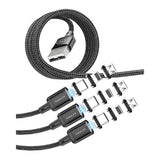 3Pack Magnetic Charging Cable Usb C,3A Fast Charging/Data Transmission With 3 In 1 Charging Tips Nylon-Braided Phone Compatible For Iproduct/Type C/Micro Device Black(3.3Ft/6.6Ft/6.6Ft)