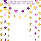 130 Feet Glitter Star Garland Banner Decoration Hanging Star Decoration Gold Black Party Decorations For 2025 Christmas New Year Festival Wedding Birthday Party Decor (Gold And Purple)