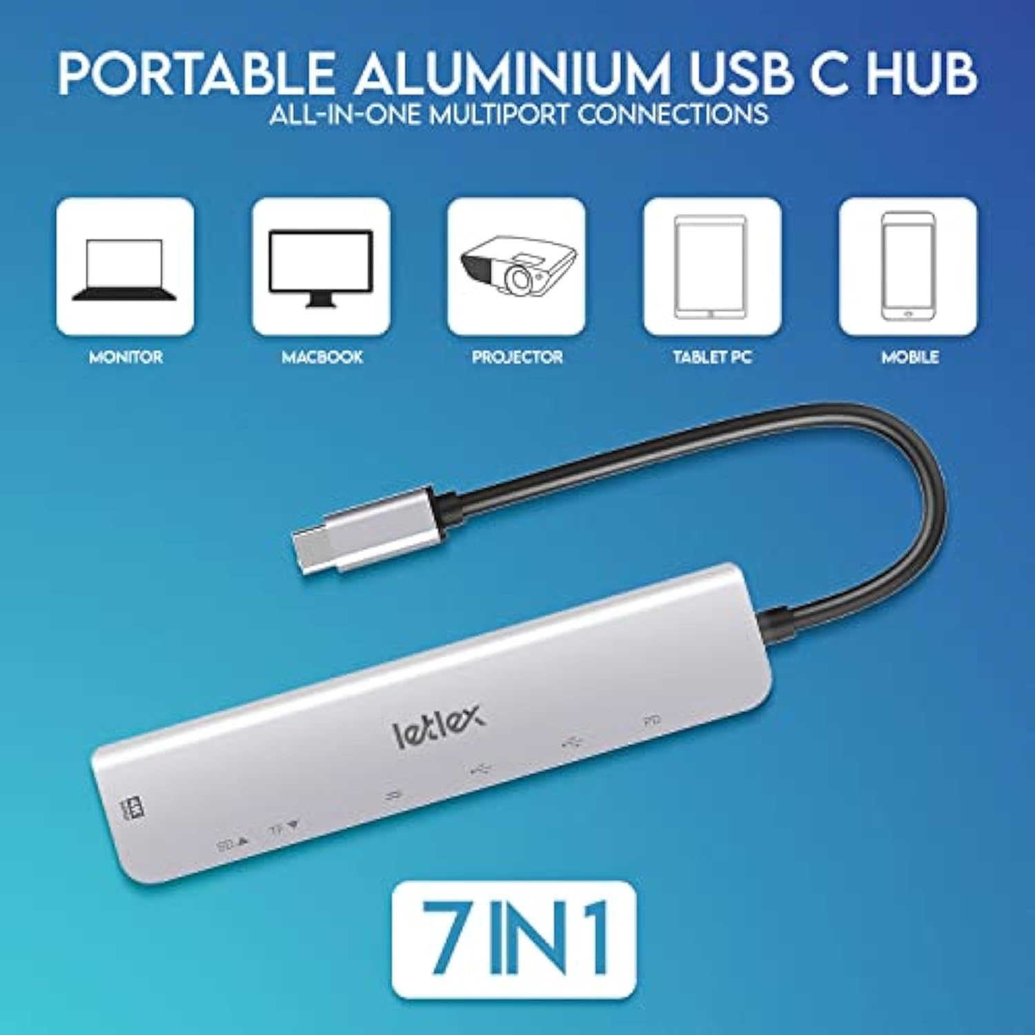 Usb C Hub - 7 In 1 Usb C Adapter With 4K/60Hz Hdmi - 2 Usb 3.0 Ports, Sd/Tf Ca