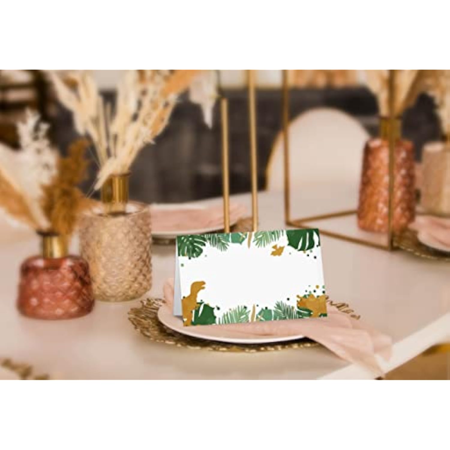 Table Place Card, Jungle Safari Animals Themed Tent Style Cards, Pack Of 25 Half-Fold Reception Place Card, Gold Wild Animal Food Labels, Perfect For Baby Shower, Birthday Party C09