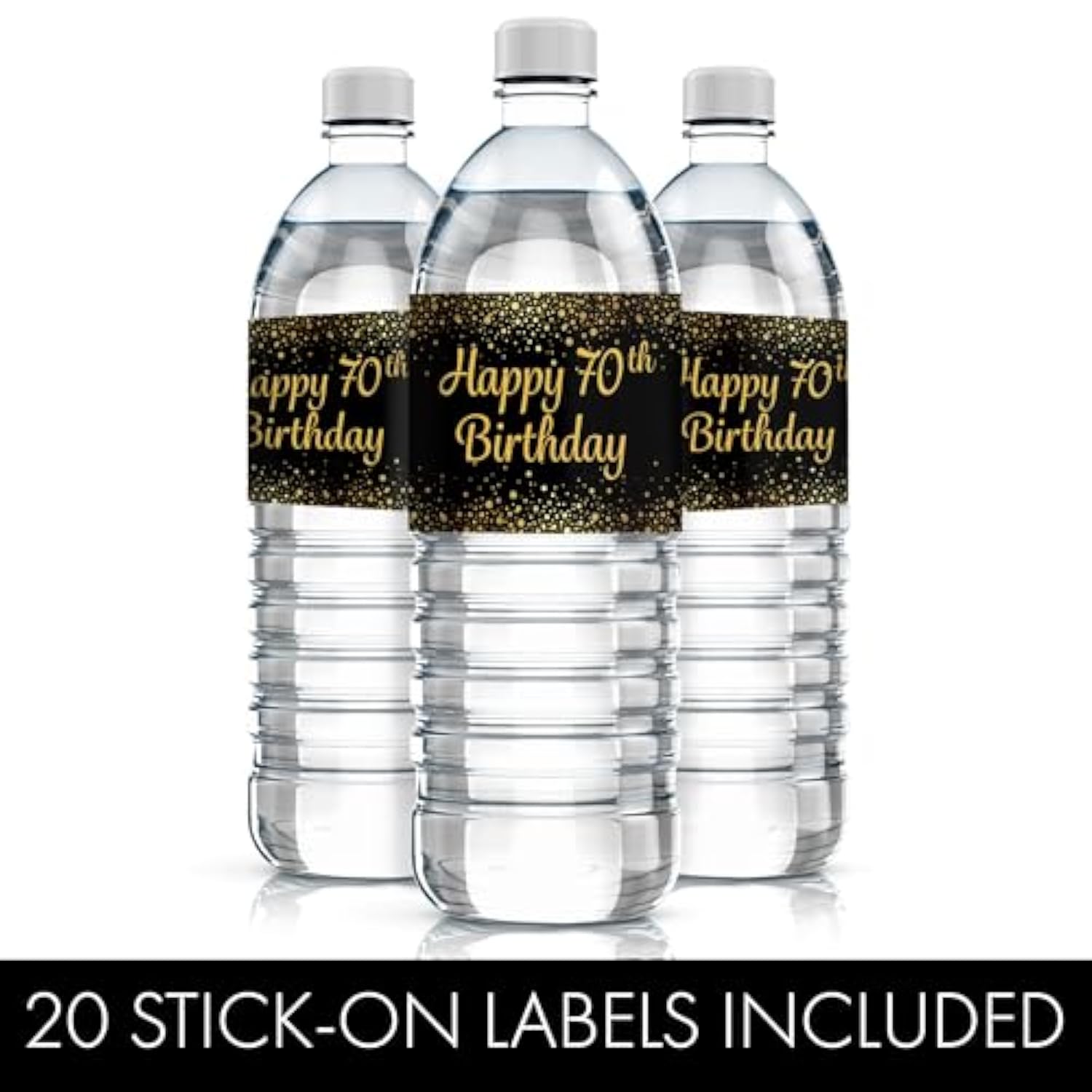 70Th Birthday Party Water Bottle Labels – Black & Gold Birthday Decorations, 20 Stickers