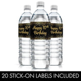 70Th Birthday Party Water Bottle Labels – Black & Gold Birthday Decorations, 20 Stickers