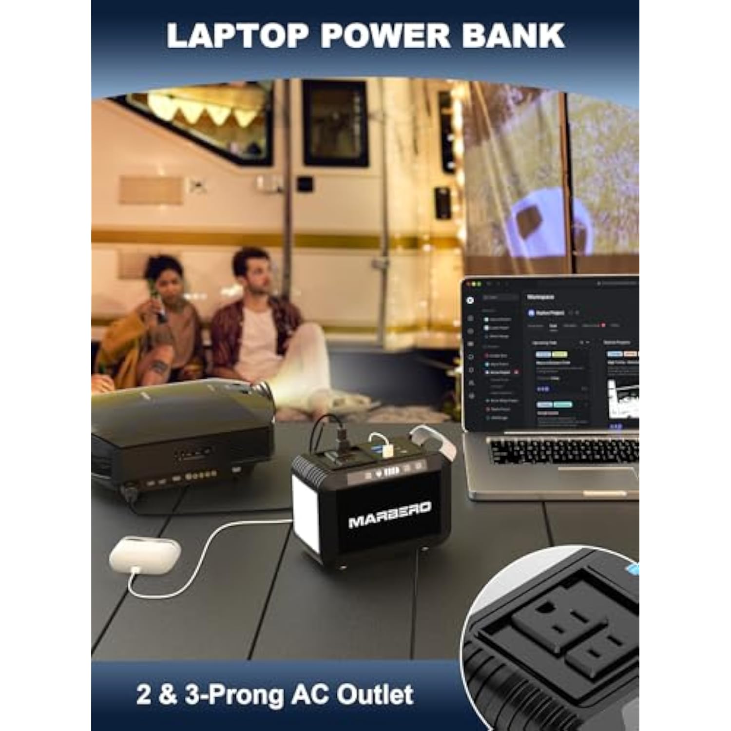 Portable Power Bank With Ac Outlet, Peak 120W/110V Portable Laptop Battery Bank, 24000Mah Charger Power Supply With Ac Outlet, Power Station For Outdoor Camping Home Office Hurricane Emergency