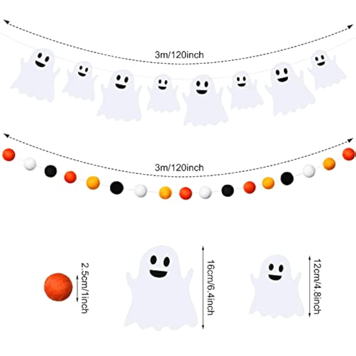 3PCS Halloween Burlap Boo Banner Felt Garland Ghost Orange Black Party Decor