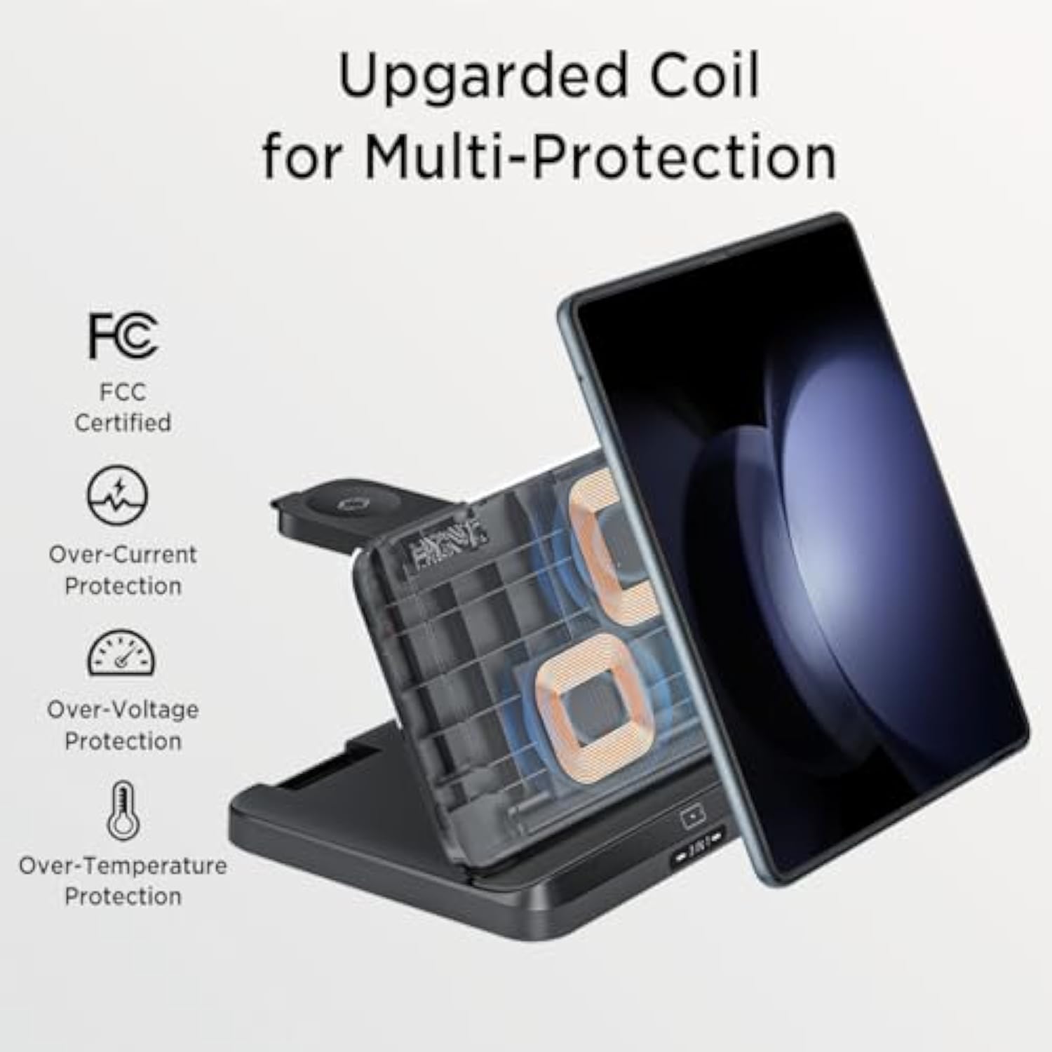 Miimall Foldable 3 In 1 Wireless Charger Fast Charging For Samsung Galaxy Z Fold & Flip 6/5/4/3/2,Galaxy S24+/S23+/S22, Portable Wireless Charging Station For Samsung Phone/Watch/Buds/Iphone Series