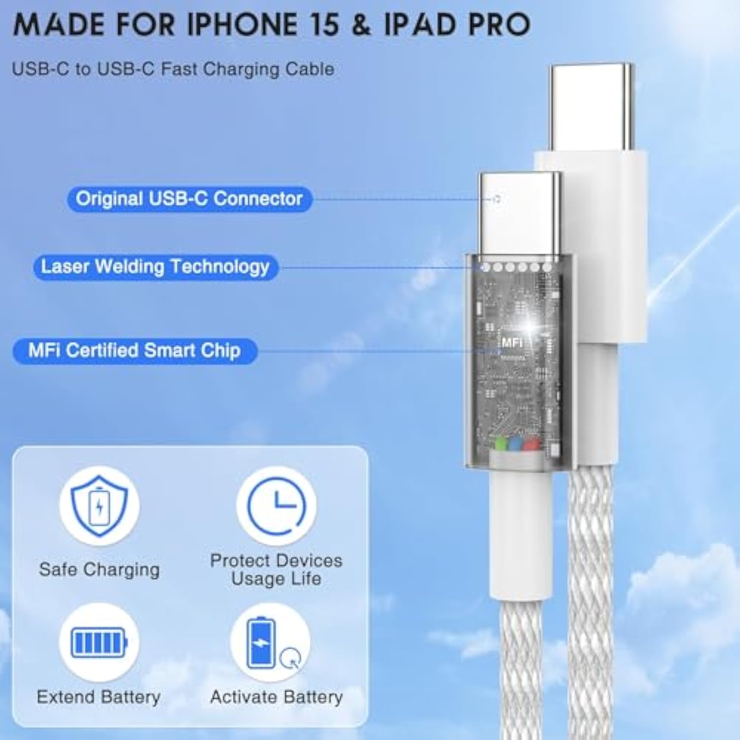 Usb C To C Cable 10 Ft For Iphone 16 15 Pro/Pro Max/Plus,Long C To C Cable Fast Charging Cord Braided For Iphone 16 15 Samsung Galaxy S25 S24 S23 S22 Ultra,Google Pixel 9,Ipad Pro 60W
