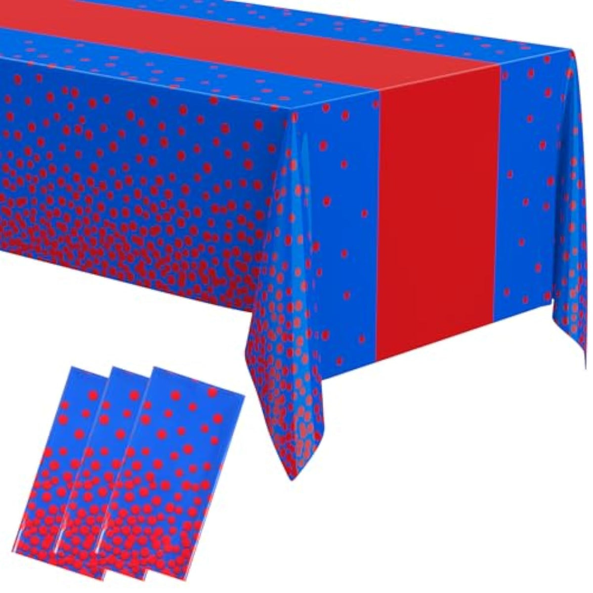 3 Pcs Blue And Red Tablecloth For Parties Plastic Dot Tablecloths Printed Table Runner Waterproof Disposable Rectangle Table Cover For Birthday Wedding Graduation Party, 54" X 108"