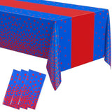 3 Pcs Blue And Red Tablecloth For Parties Plastic Dot Tablecloths Printed Table Runner Waterproof Disposable Rectangle Table Cover For Birthday Wedding Graduation Party, 54" X 108"