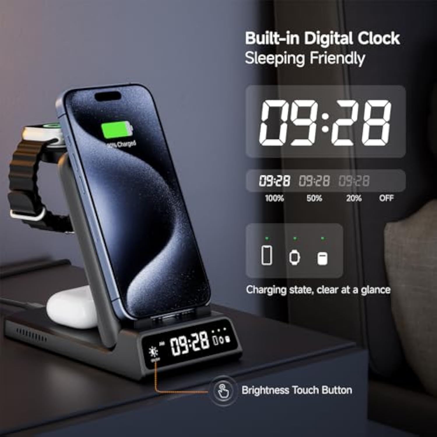 Charging Station For Iphone, 703A, Wireless Charger For Iphone 16/15/14/13/12/11 Series, For Apple Watch 10/Ultra 2/9/8/7/6/5/Se 2, For Airpods Pro 2/4, Travel Foldable And Portable