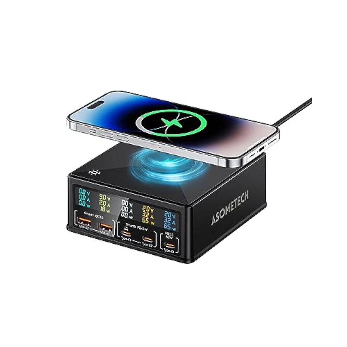 Charging Station, 160W 5-Port Usb C With 65W Pd, Qc3.0, Wireless Charger, Lcd Display For Macbook, Laptop, Ipad, Iphone, Samsung