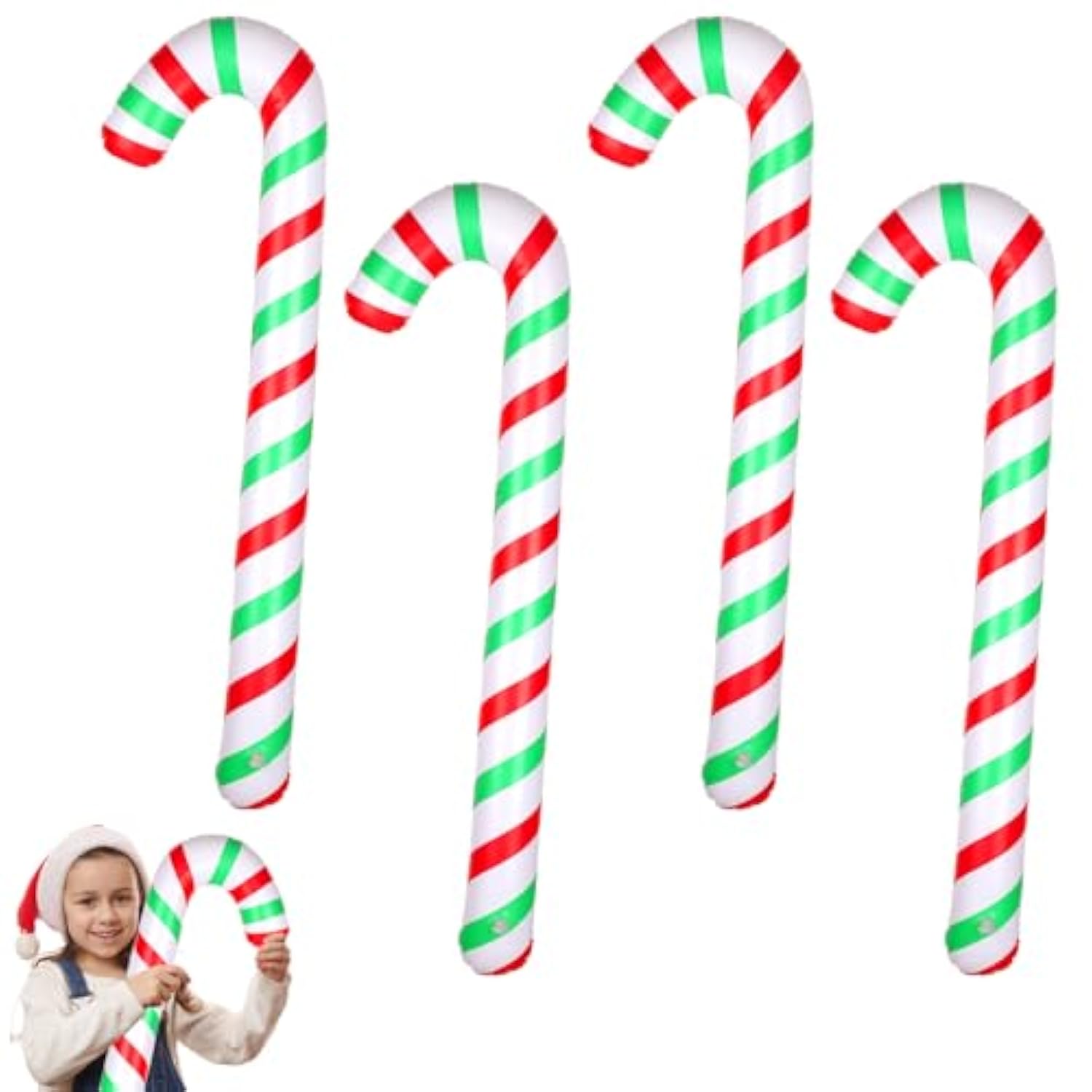 4Pcs Inflatable Candy Canes, 34.6 Inch Christmas Candy Canes Decorations Large Candy Cane Balloons Pool Floats For Indoo