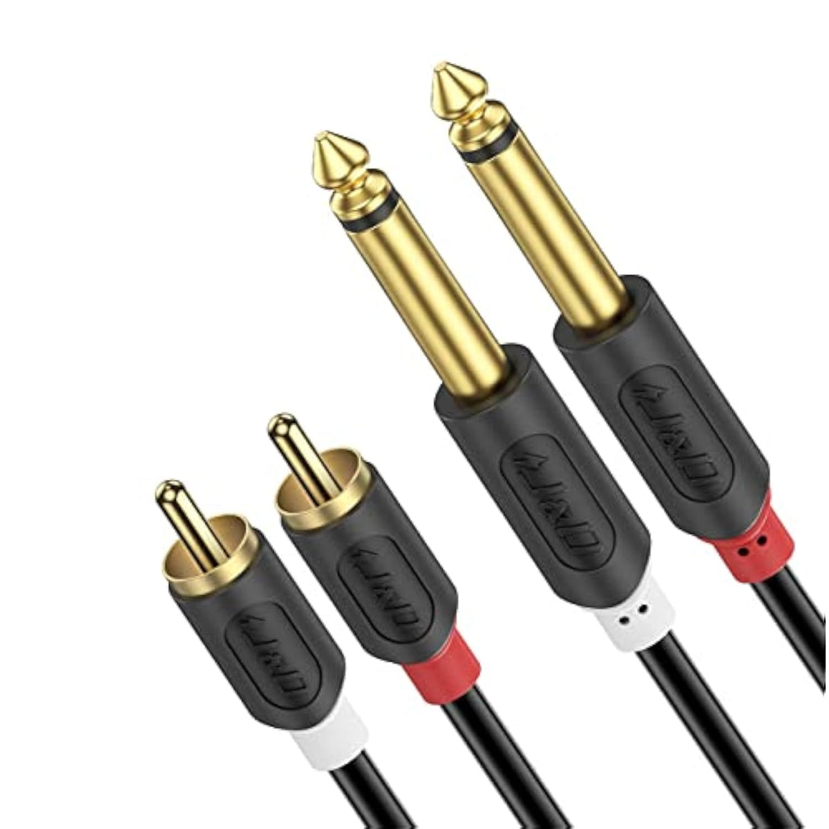 Dual 1/4 Inch Ts To Dual Rca Stereo Audio Interconnect Cable, Gold Plated Audiowave Series 2 X 6.35 Mm Male Ts To 2 Rca Male Pvc Shelled Adapter Cable, 6 Feet