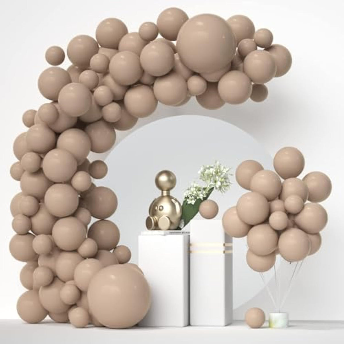 Double Stuffed Nude Balloons With Black Balloons Inside - Matte Of Nude Apricot Brown Latex Balloon Garland With 5In 12In 18In, Double Layer Thick Boho Balloon Garland Arch Kit For Party