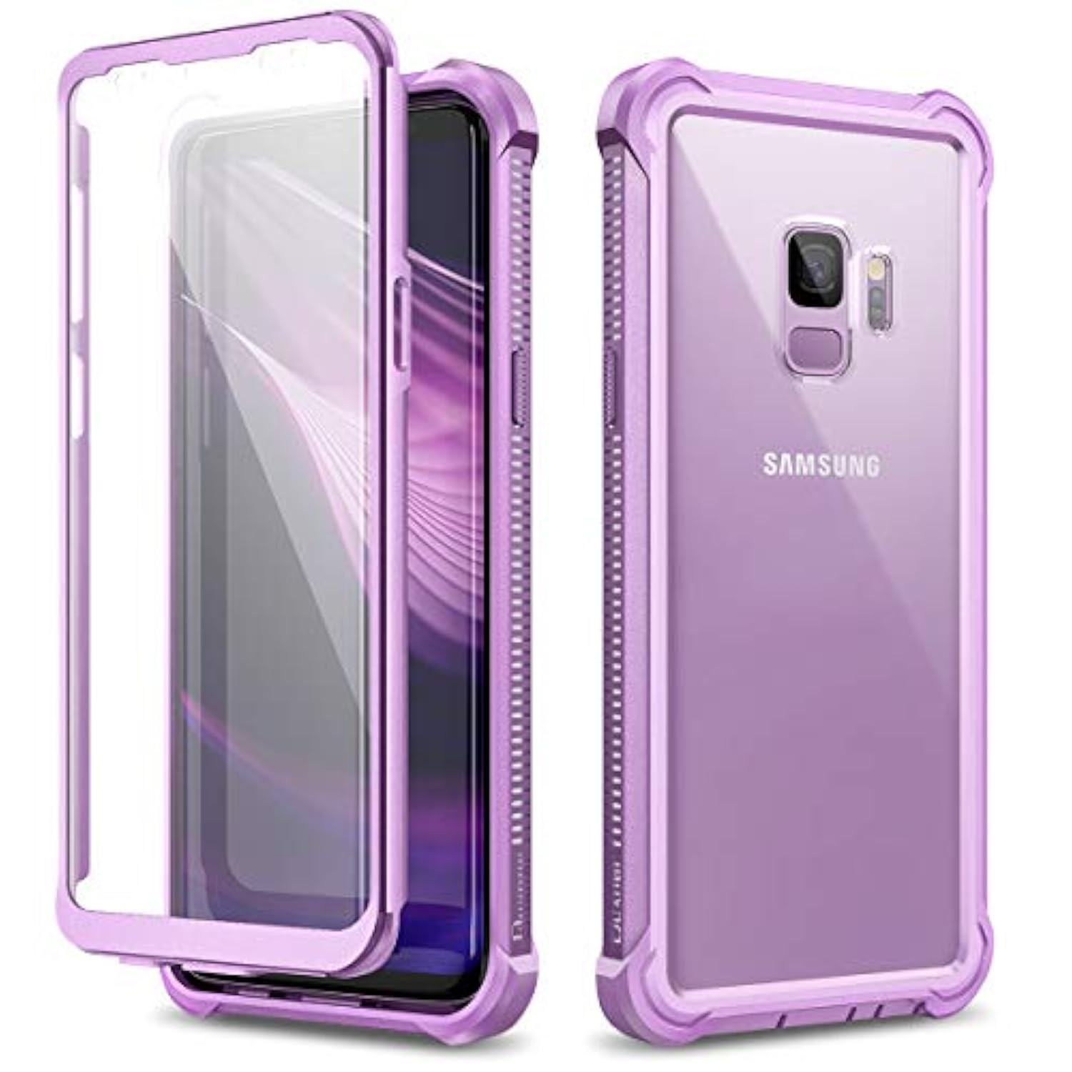 Galaxy S9 Case With Screen Protector Clear Military Grade Rugged 360 Full Body Protective Shockproof Hard Back Cover Defender Heavy Duty Bumper Case For Samsung Galaxy S9 - Purple