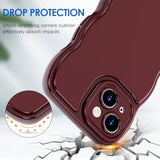 For Iphone 14 Plus Case Wave, Curly Frame Design For Women Girls, Cute Wavy Solid Color Aesthetic Phone Case Soft Flexible Tpu Shockproof Full-Body Protective Cover 6.7" - Wine Red