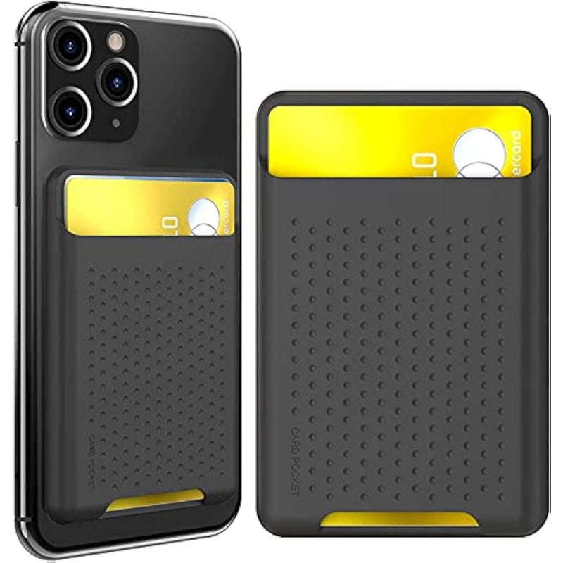 Phone Credit Card Holder Stick On, Slim Phone Wallet Strong Adhesive Silicone Card Pouch Sleeve Compatible With Iphone/Android/Samsung Galaxy(Black)