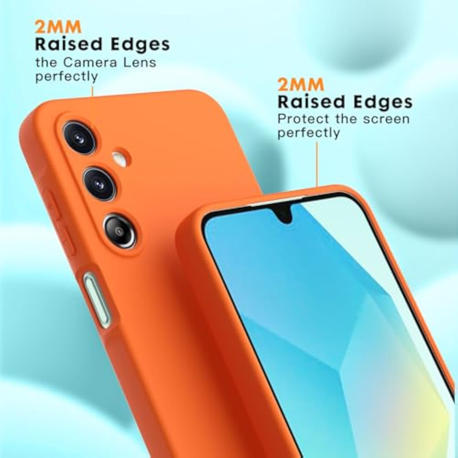 For Samsung Galaxy A16 4G/5G Case, 2 Pack Tempered Glass Screen Protectors, Soft Tpu Liquid Silicone Case, Shockproof Rubber Silicone Gel Shell-Orange