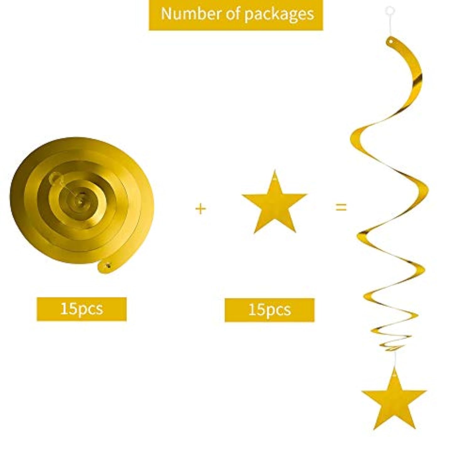 15PCS Gold Star Hanging Swirl Decorations for Graduation, Baby Shower & Wedding