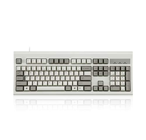Periboard-106M, Wired Performance Full-Size Usb Keyboard, Curved Ergonomic Keys, Classic Retro Gray/White Color, Us English Layout