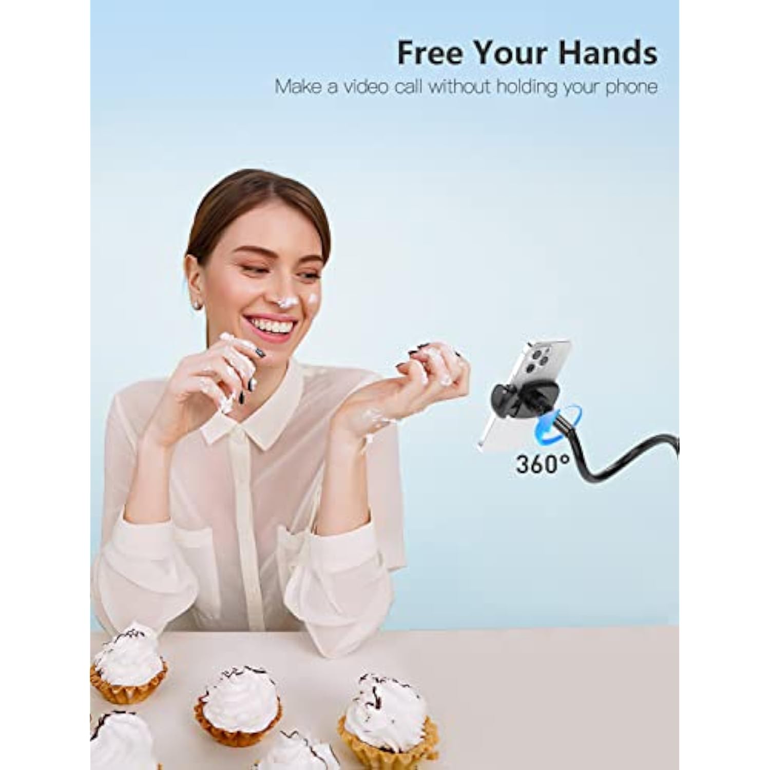 Gooseneck Phone Holder Stand For Bed Flexible Arm Adjustable Cell Phones Mount Clamp On Desk Bedframe Compatible With Iphone 14 Pro Max 13 12 11 X Se Series/Samsung S22 Or Other 4"-7" Devices