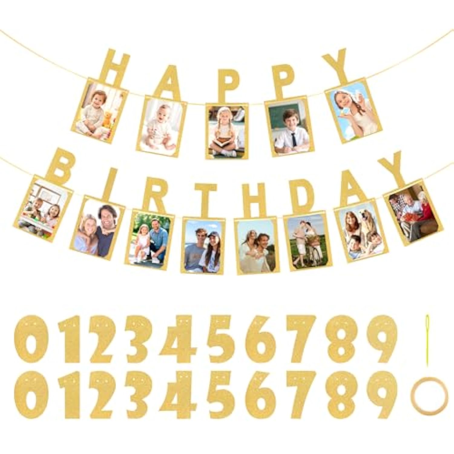 Custom Gold Glitter Happy Birthday Banner Party Decorations Kit Any Age