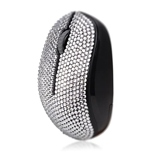 Bling Crystal Rhinestone Wireless Mouse - 2.4G Cordless Mice With Usb Nano Receiver Computer Mouse With Noiseless Click For Laptop, Pc, Tablet, Computer, And Mac - White