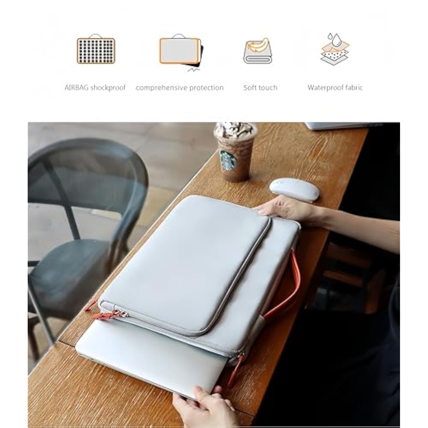Y-S8 14.1-15.4Inch Laptop Sleeve Case Bag 360 Protective Waterproof Bag Compatible With Macbook Pro M3 / M2/M1 Pro/Max, Macbook Air & Pro (Khaki, 14.1-15.4")