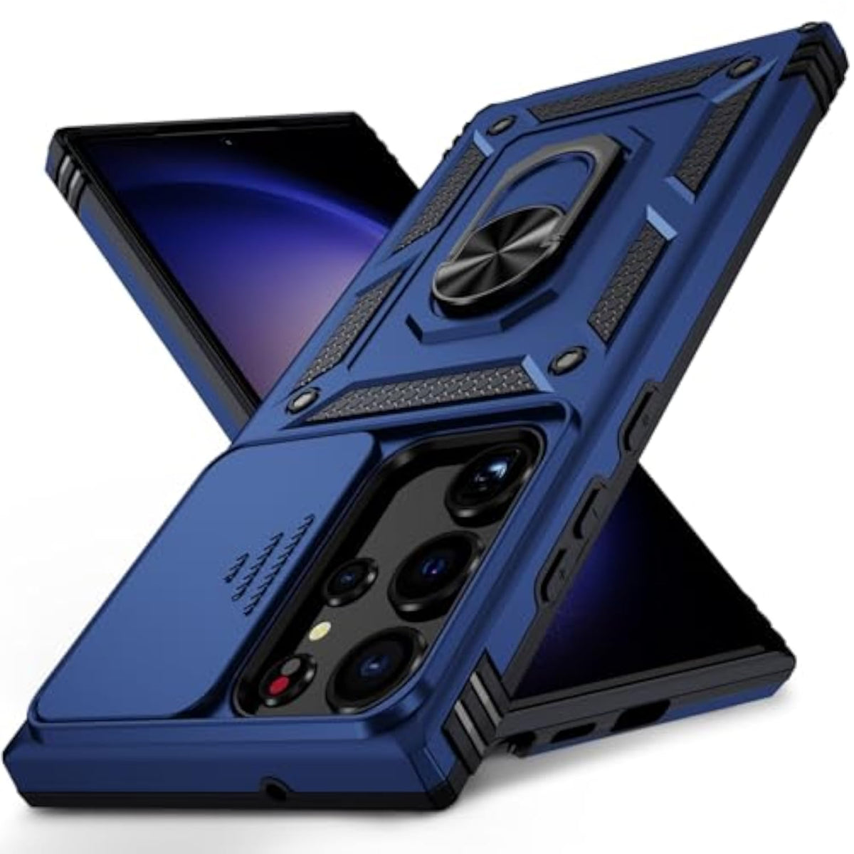 Navy Blue Samsung Galaxy S23 Ultra Case with Camera Lens Cover, 10 FT Military Grade Drop Protection, Magnetic Ring Holder Kickstand Protective Phone Case for Samsung Galaxy S23 Ultra