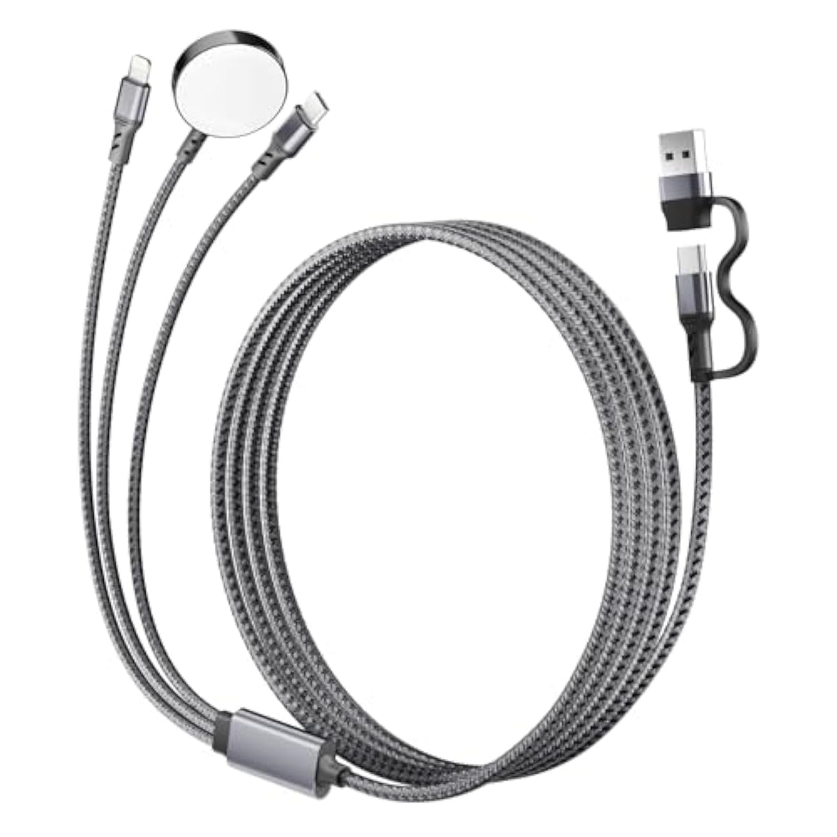 3-In-1 Usb C Travel Charging Cable For Apple Watch, Iphone, Lightning Devices, Multi Device Charger Cord For Office, Camping