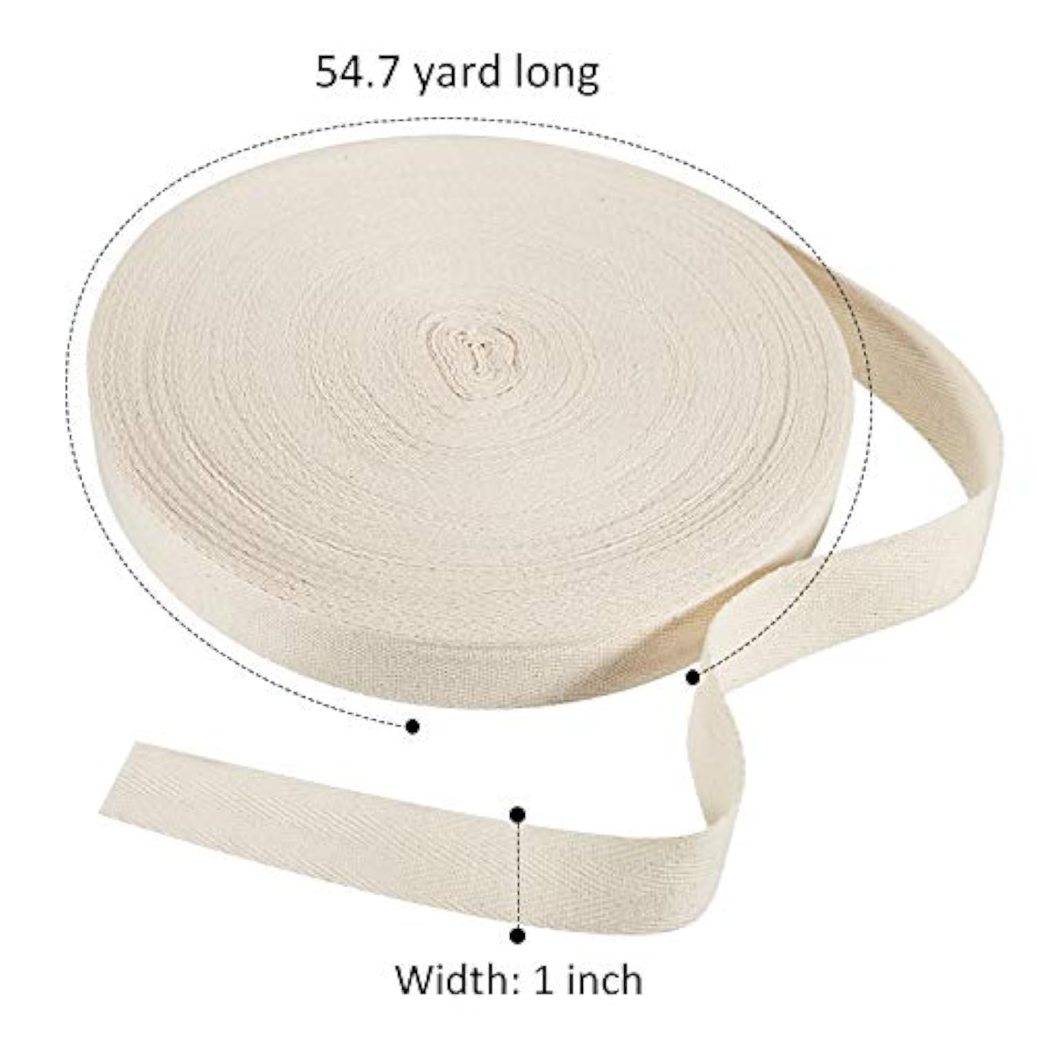Cotton Twill Tape Ribbon 54.7 Yards Soft Natural Herringbone Webbing T