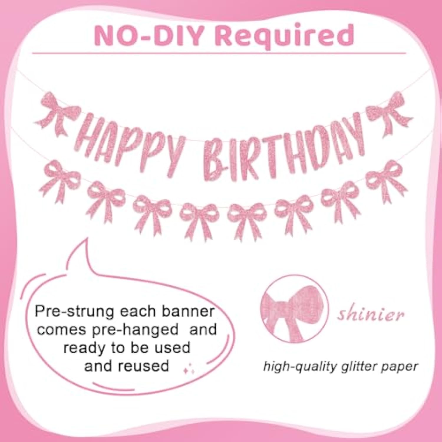 Pink Bow Birthday Decorations, Coquette Birthday Decorations With Glitter Pink Banner Bow Garland And Hanging Swirls Decor Supplies For Girl Cute Themed Party Decorations