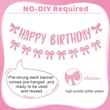 Pink Bow Birthday Decorations, Coquette Birthday Decorations With Glitter Pink Banner Bow Garland And Hanging Swirls Decor Supplies For Girl Cute Themed Party Decorations