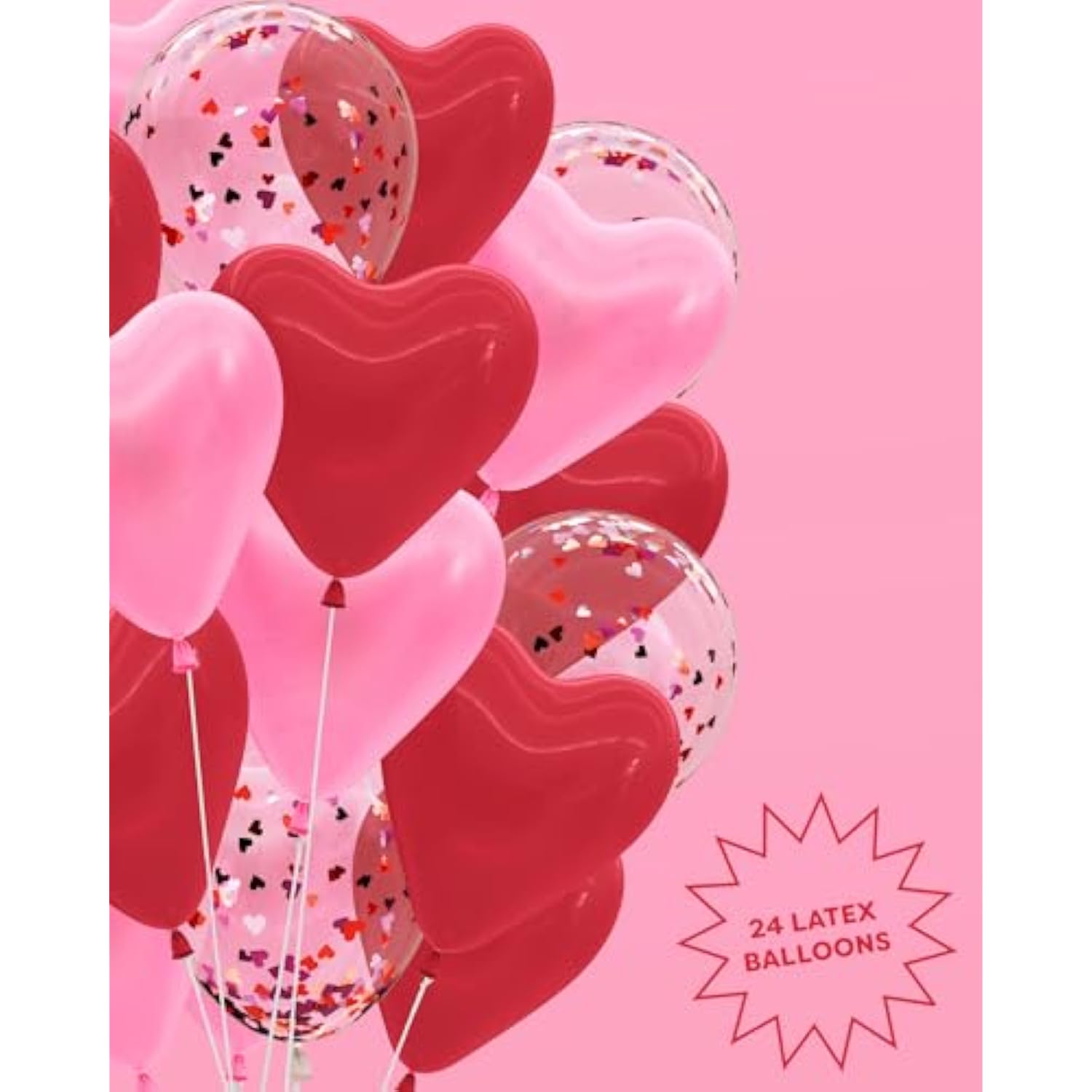 Valentine'S Day Pink + Red Heart Confetti Latex Balloons - 24 Pk, 12" | Vday Decorations, Galentines, Be Mine, Candy Heart, Birthday Supplies, Bachelorette Party, Baby Shower, Xoxos