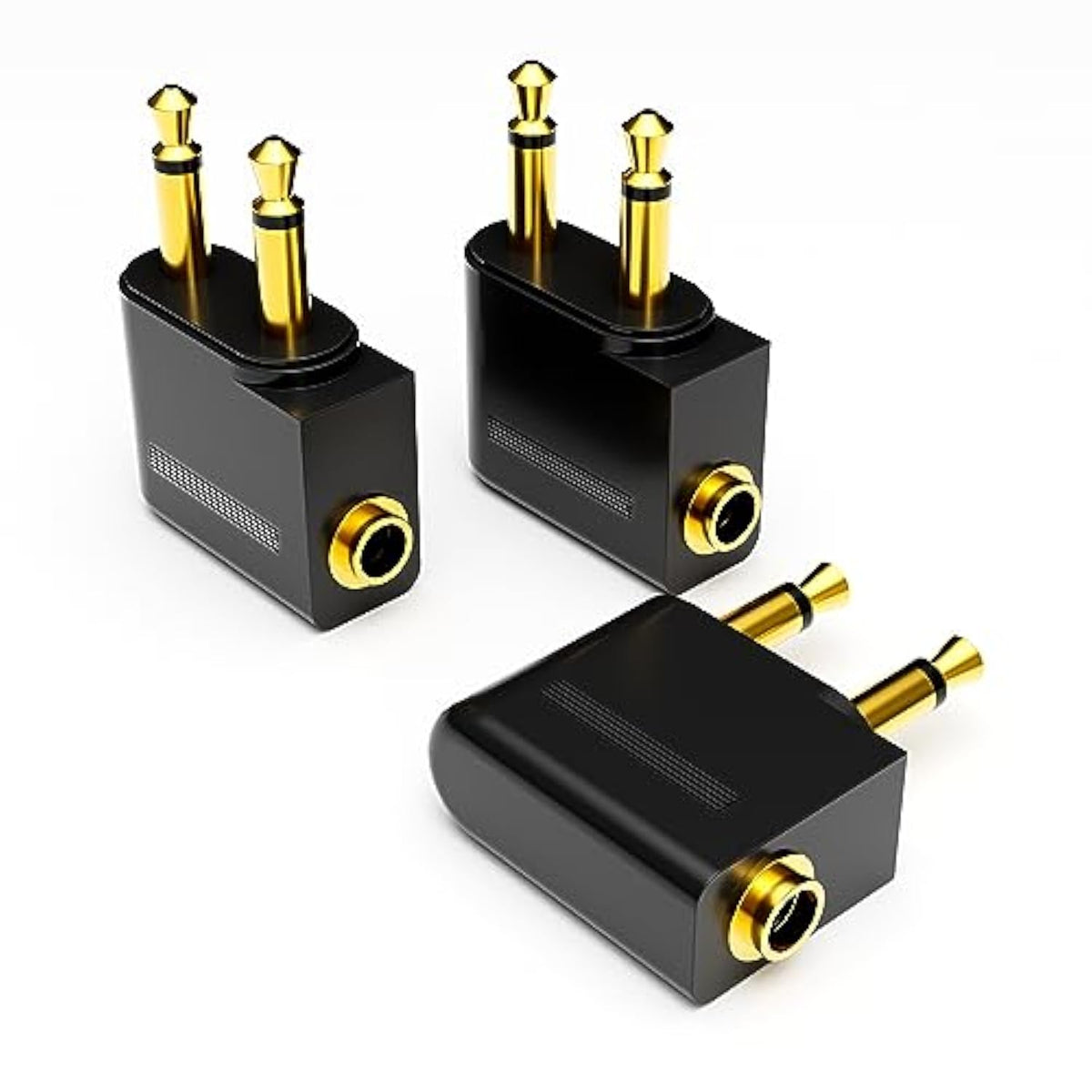 Airplane Headphone Adapter, Gold Plated Dual 3.5Mm Male To 3.5Mm Female Airplane Headphone Adapter For Audio Jack To Plug Air Plane Flight Connector Dual Socket Earphone - 3Pack