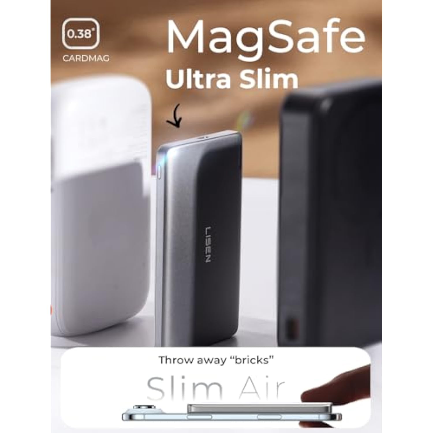 0.3‘’ Ultra Slim Magsafe Portable Charger Iphone,Alloy 5,000Mah Wireless Card Slim Magsafe Battery Pack,Essential Phone Accessories,Magnetic Power Bank For Iphone 16E Pro Max/15/14/13/12,Glacier
