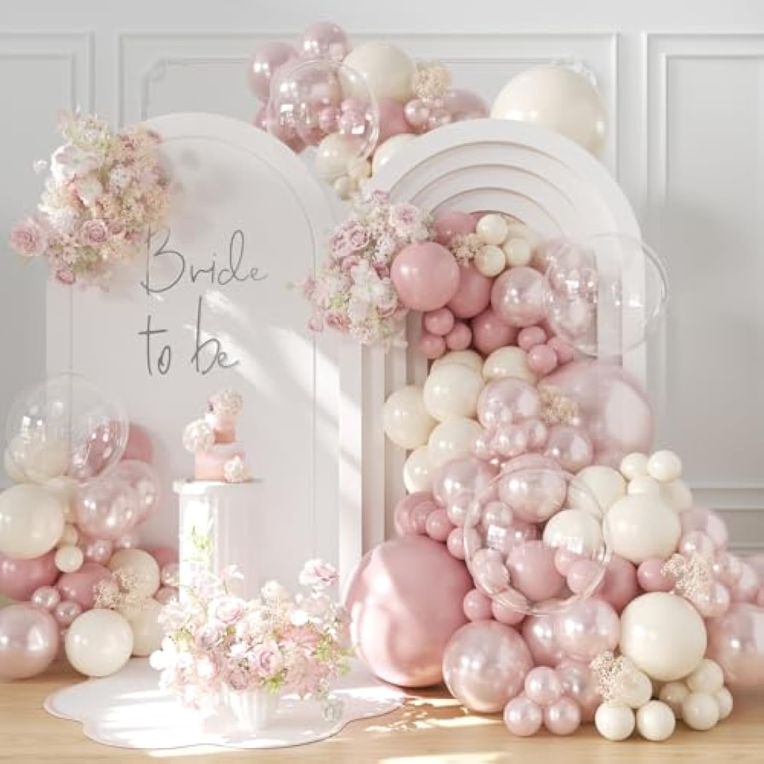 Pearl Dusty Pink Balloon Garland Arch Kit,Double Stuffed 168Pcs Pearl White Balloons For Birthday Wedding Baby Shower Bridal Shower Engagement Party Decorations ? Decorations