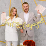 Pre Strung Just Engaged Banner Decorations Glitter Gold Engagement Banner Engaged Sign For Engagement Party Decorations