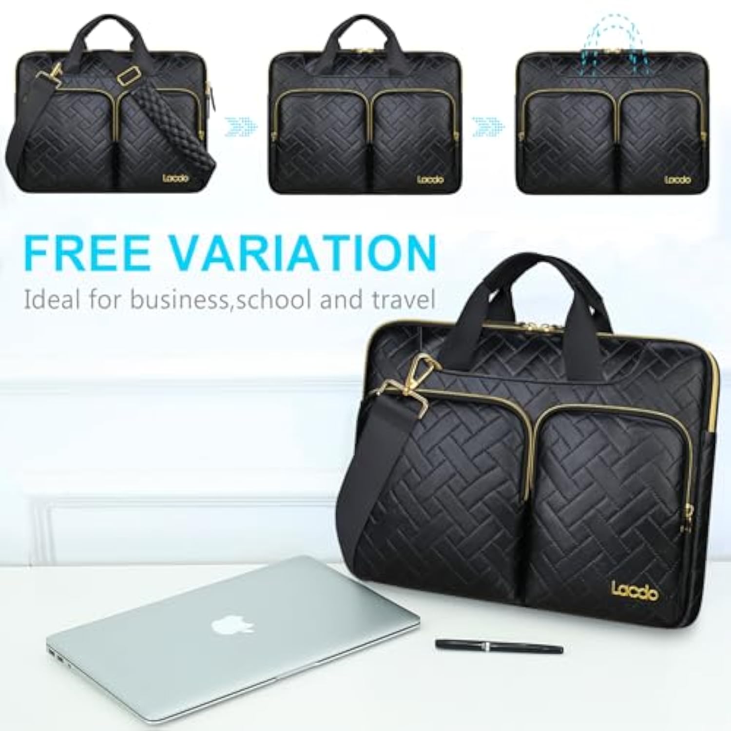 360° Protective Laptop Shoulder Bag, 14 Inch Laptop Sleeve Case For Hp Dell Asus Acer Chromebook 14, Hp Stream, Dell Inspiron, Ideapad, Acer Spin, Asus Zenbook Computer Bag, Elegant Black