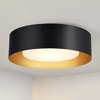 Modern Black and Gold Flush Mount Ceiling Light Glass Drum Lighting Fixture for Bedroom Bathroom Dining Room