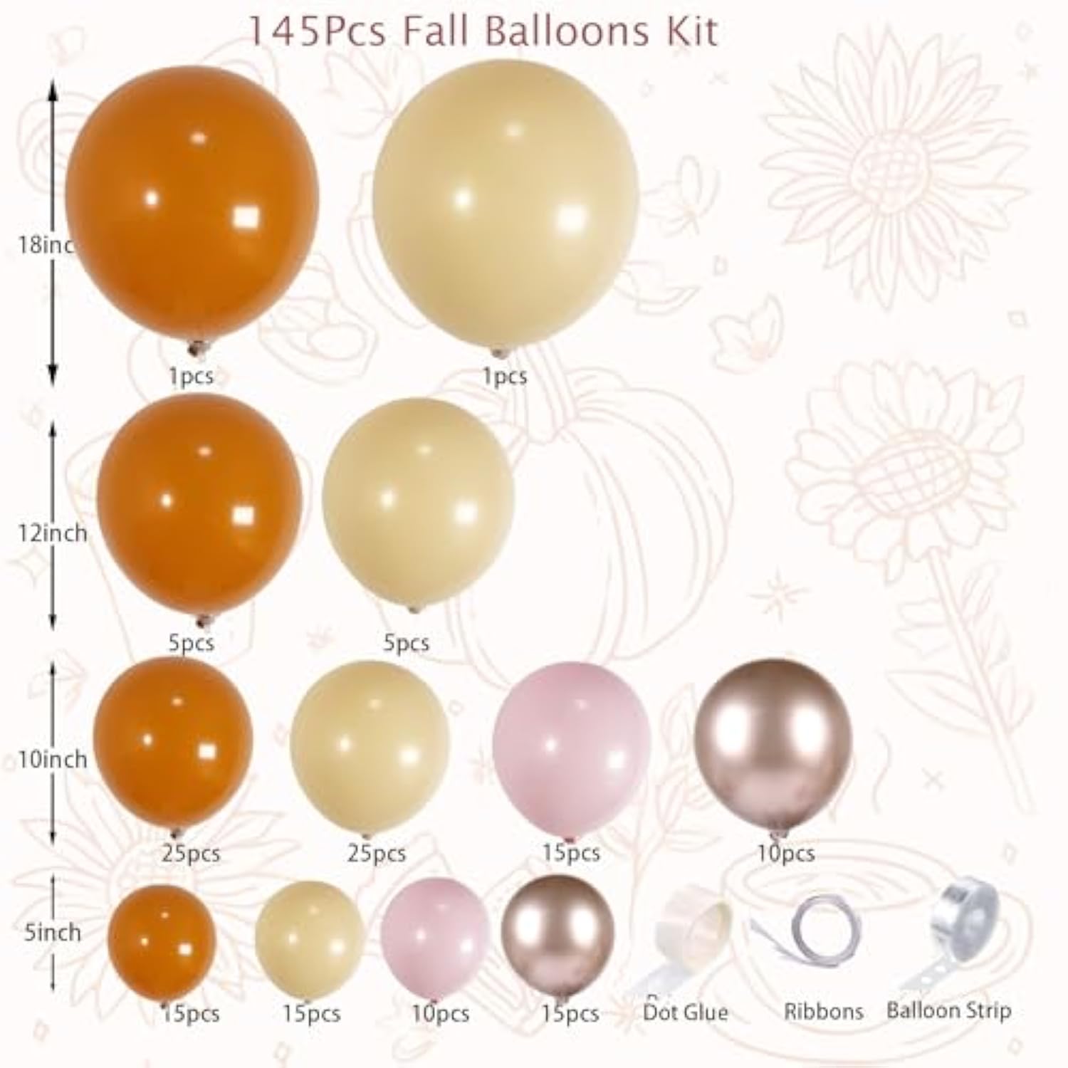 145PCS Fall Pink Balloon Arch Kit with Orange Nude Dusty Pink Balloons for Autumn Party Decor