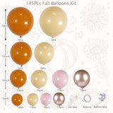 145PCS Fall Pink Balloon Arch Kit with Orange Nude Dusty Pink Balloons for Autumn Party Decor