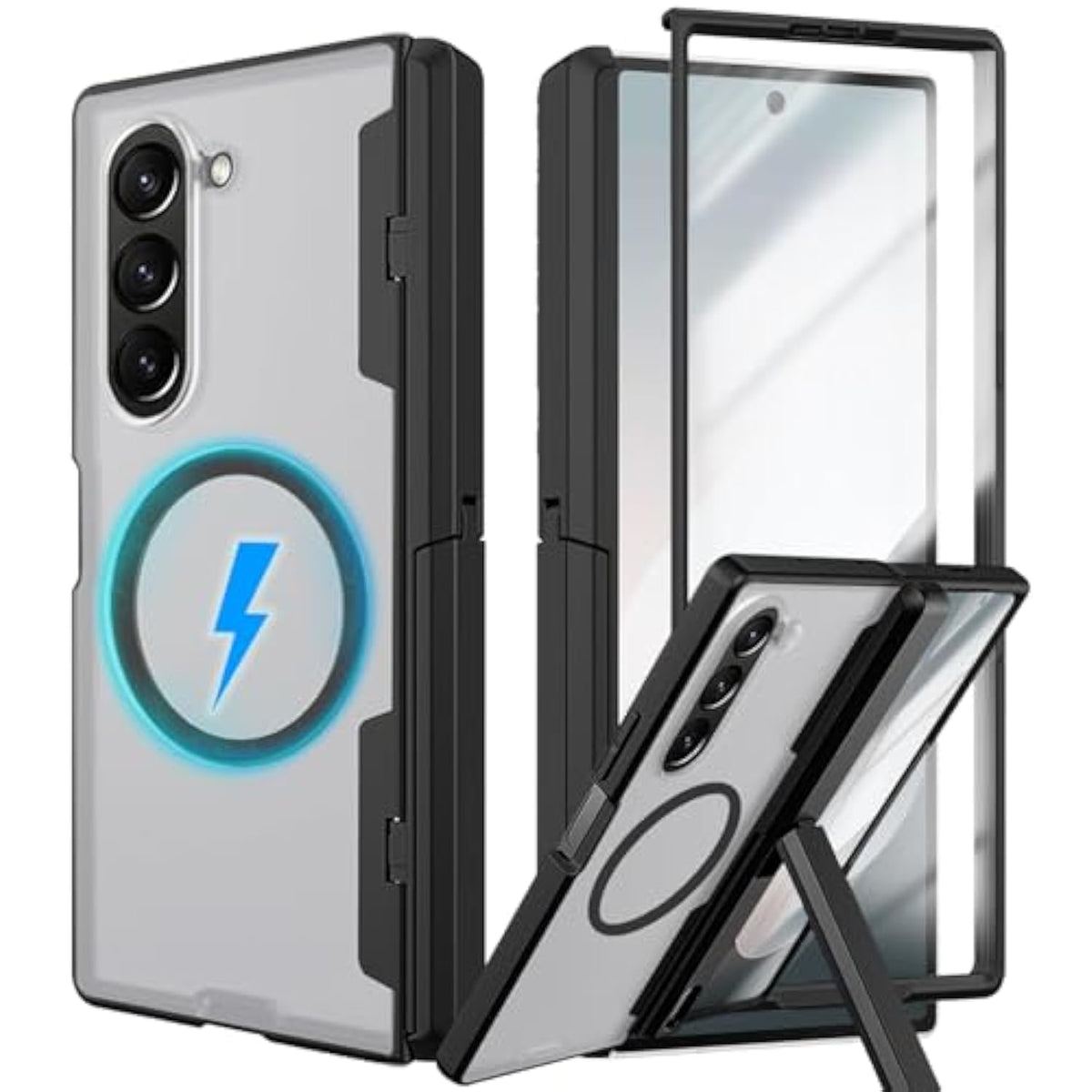 For Samsung Galaxy Z Fold 6 Magnetic Case, [Compatible With Magsafe] Fold6 Phone Case With Hinge Protection Screen Protector Scratch-Resistant Kickstand Protective Cover For Z Fold 6 Black